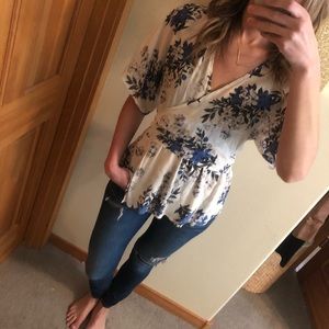 Lulu’s Wrap Front Floral Blouse